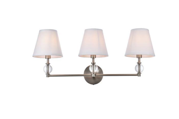 Elegant Lighting Three Light Bath from the Bethany collection in Satin Nickel And White Fabric Shade finish