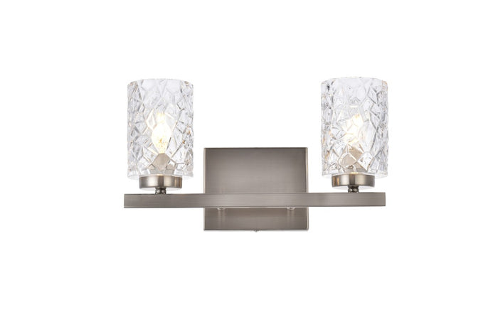 Elegant Lighting Two Light Bath from the Cassie collection in Satin Nickel And Clear Shade finish