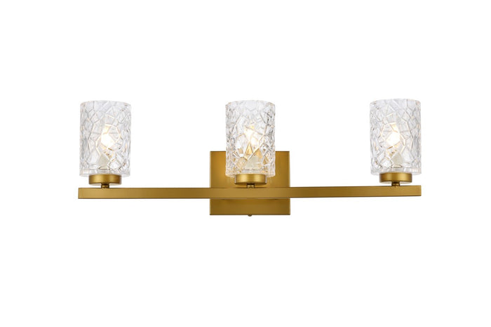 Elegant Lighting Three Light Bath from the Cassie collection in Brass And Clear Shade finish