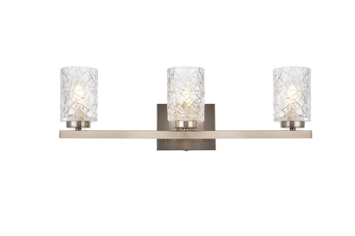 Elegant Lighting Three Light Bath from the Cassie collection in Satin Nickel And Clear Shade finish