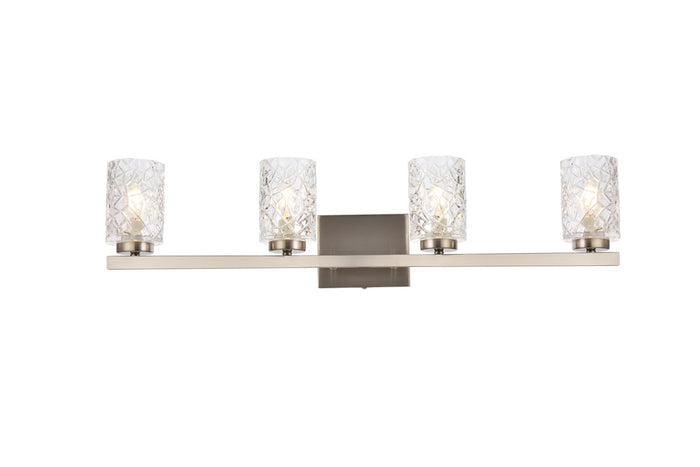 Elegant Lighting Four Light Bath from the Cassie collection in Satin Nickel And Clear Shade finish