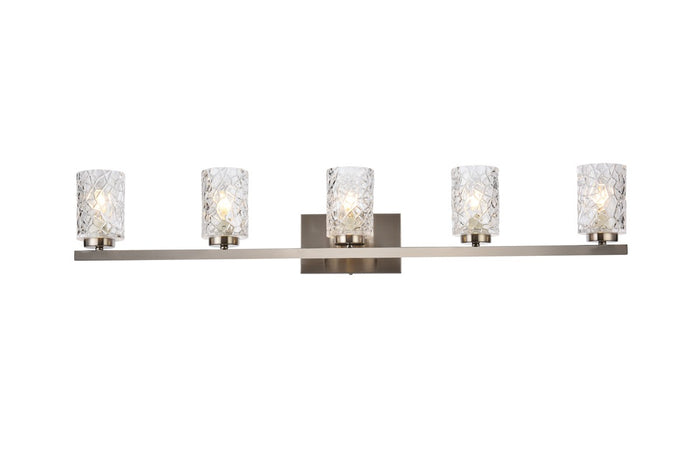 Elegant Lighting Five Light Bath from the Cassie collection in Satin Nickel And Clear Shade finish