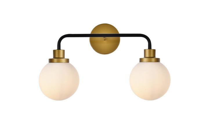 Elegant Lighting Two Light Bath from the Hanson collection in Black And Brass And Frosted Shade finish