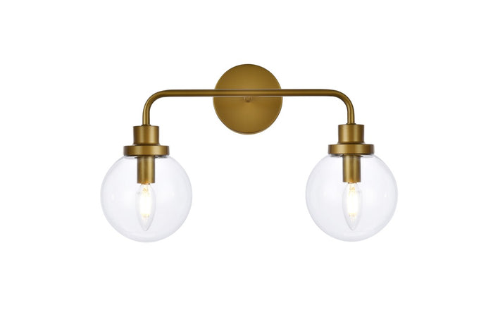Elegant Lighting Two Light Bath from the Hanson collection in Brass And Clear Shade finish