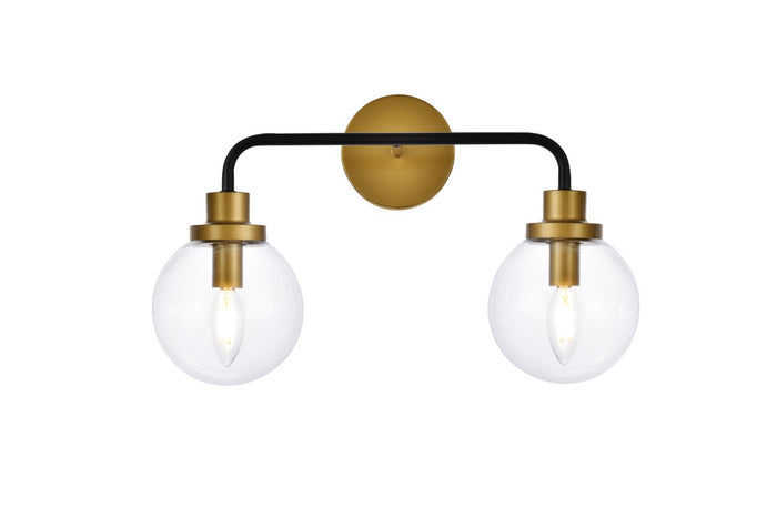 Elegant Lighting Two Light Bath from the Hanson collection in Black And Brass And Clear Shade finish