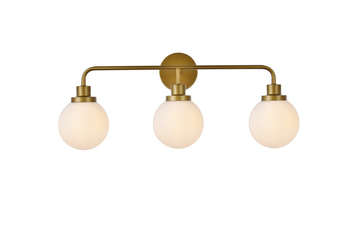 Elegant Lighting Three Light Bath from the Hanson collection in Brass And Frosted Shade finish