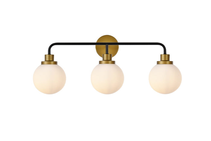 Elegant Lighting Three Light Bath from the Hanson collection in Black And Brass And Frosted Shade finish