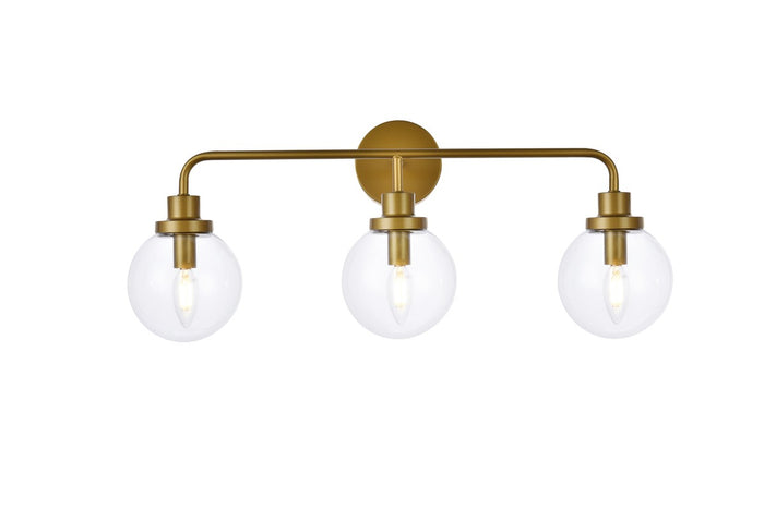 Elegant Lighting Three Light Bath from the Hanson collection in Brass And Clear Shade finish