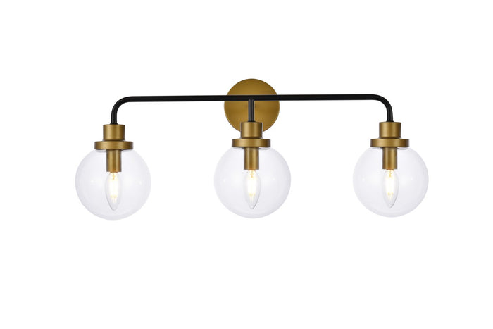 Elegant Lighting Three Light Bath from the Hanson collection in Black And Brass And Clear Shade finish
