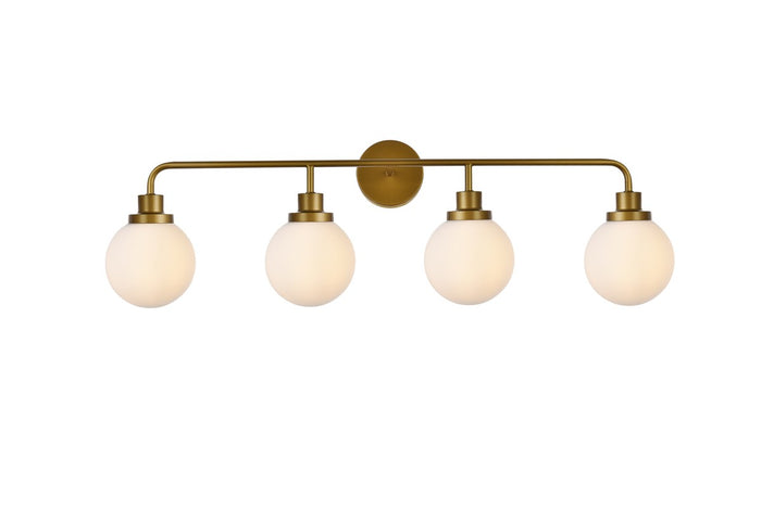Elegant Lighting Four Light Bath from the Hanson collection in Brass And Frosted Shade finish