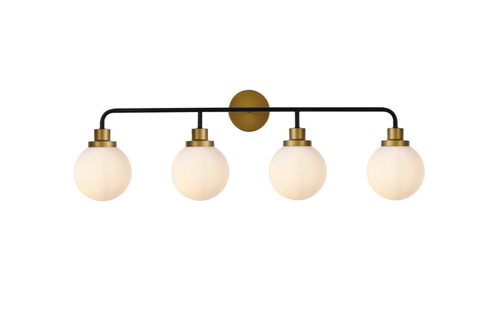 Elegant Lighting Four Light Bath from the Hanson collection in Black And Brass And Frosted Shade finish
