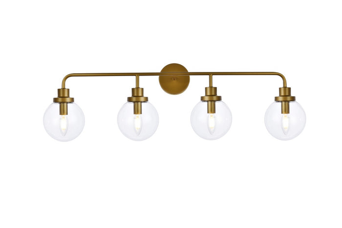 Elegant Lighting Four Light Bath from the Hanson collection in Brass And Clear Shade finish