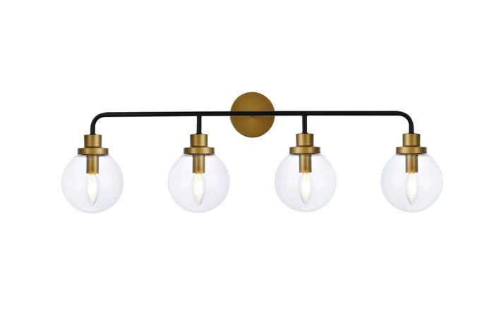Elegant Lighting Four Light Bath from the Hanson collection in Black And Brass And Clear Shade finish