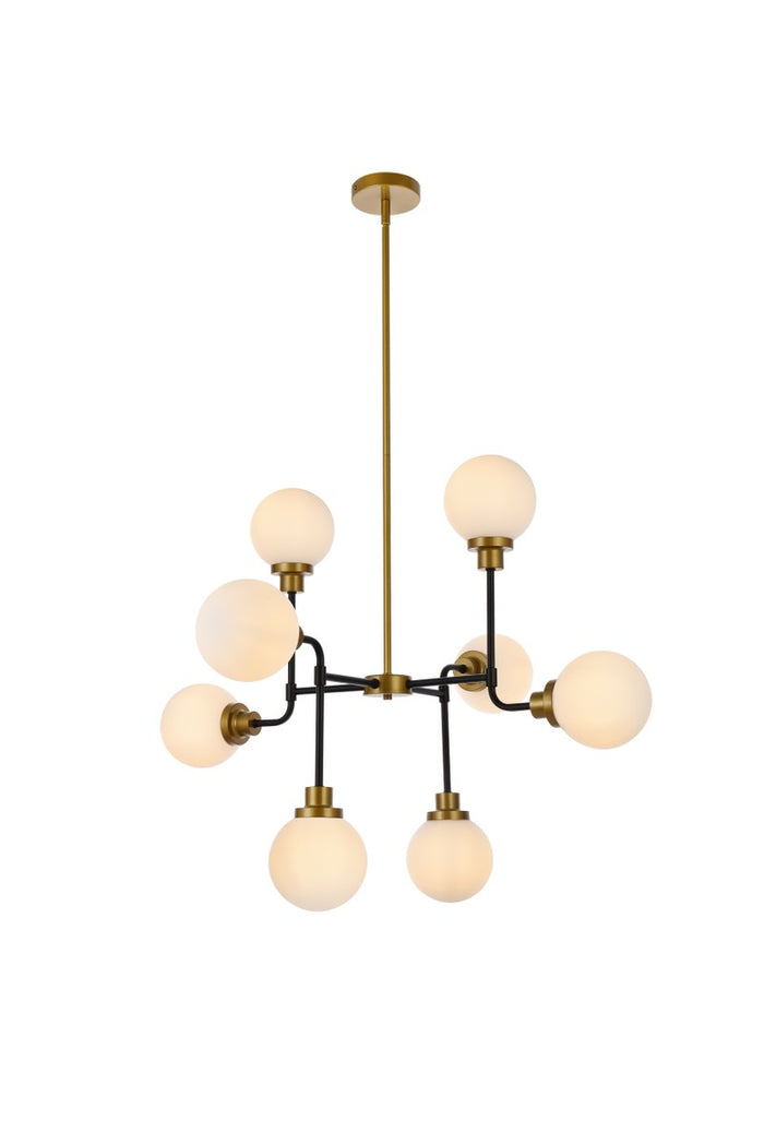 Elegant Lighting Eight Light Pendant from the Hanson collection in Black And Brass And Frosted Shade finish