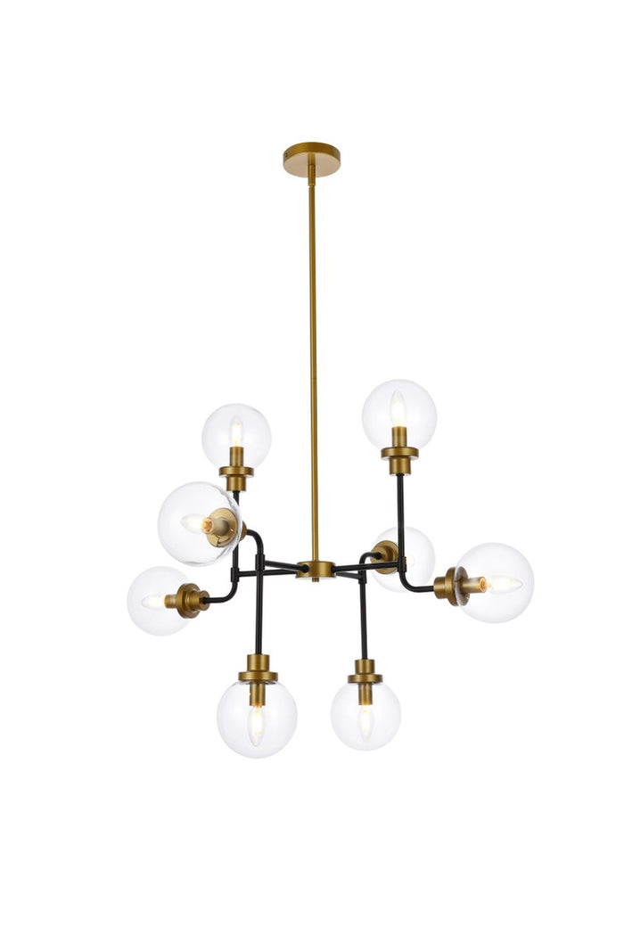 Elegant Lighting Eight Light Pendant from the Hanson collection in Black And Brass And Clear Shade finish