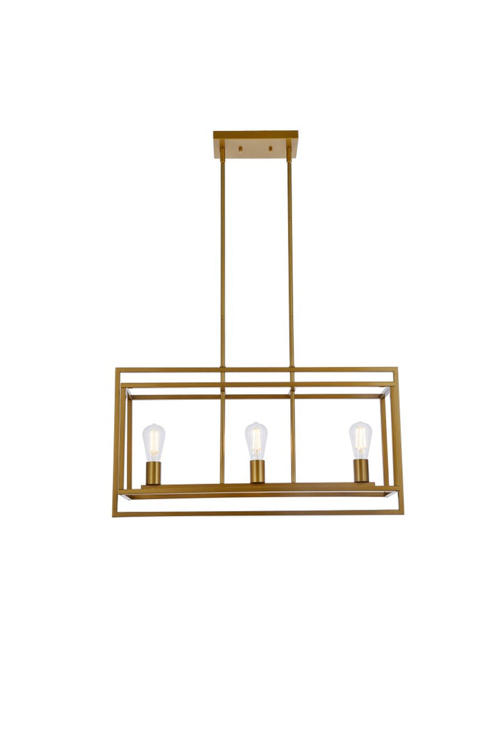 Elegant Lighting Three Light Pendant from the Voir collection in Brass finish