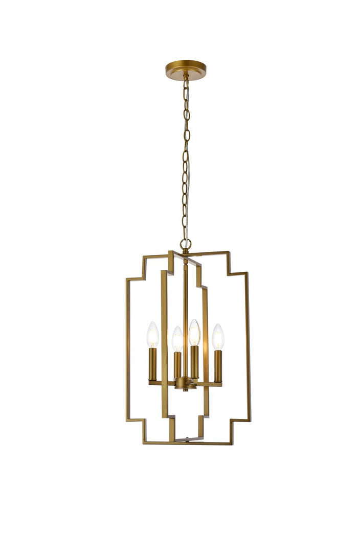 Elegant Lighting Four Light Pendant from the Rosenfeld collection in Brass finish
