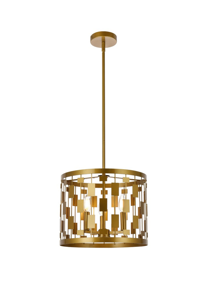 Elegant Lighting Three Light Pendant from the Levante collection in Brass finish