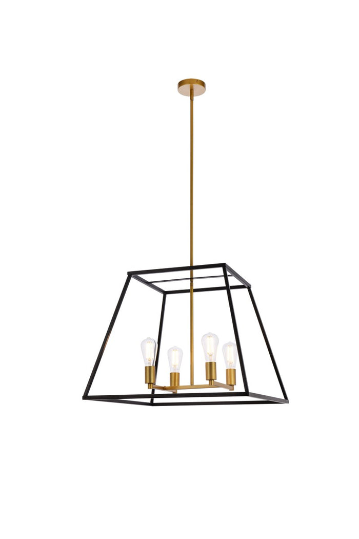 Elegant Lighting Four Light Pendant from the Declan collection in Black And Brass finish