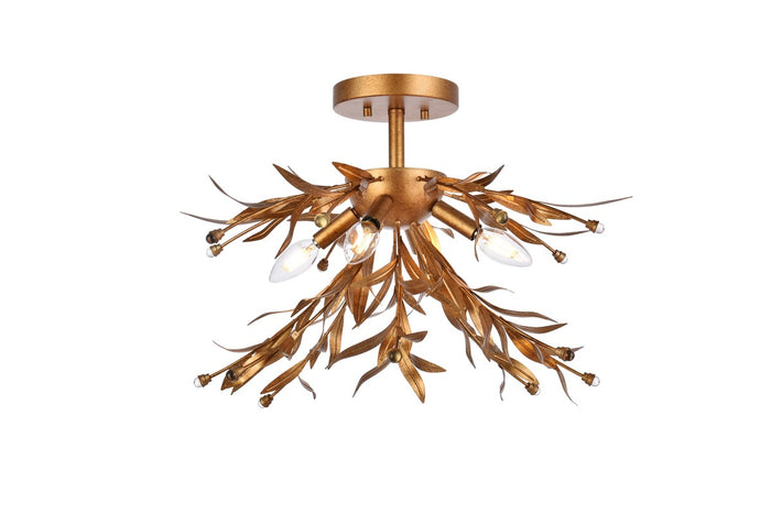 Elegant Lighting Four Light Flush Mount from the Priscilla collection in Gold Leaf finish