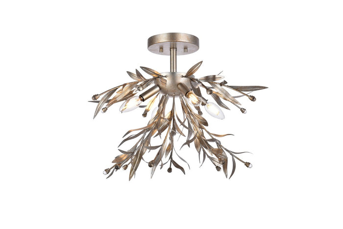 Elegant Lighting Four Light Flush Mount from the Priscilla collection in Silver Leaf finish