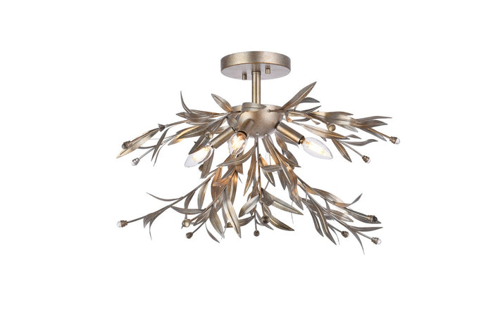 Elegant Lighting Four Light Flush Mount from the Priscilla collection in Silver Leaf finish
