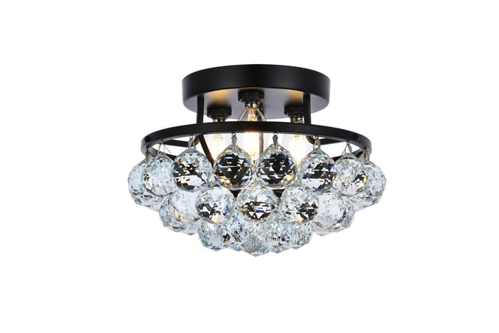 Elegant Lighting Three Light Flush Mount from the Corona collection in Black And Clear finish