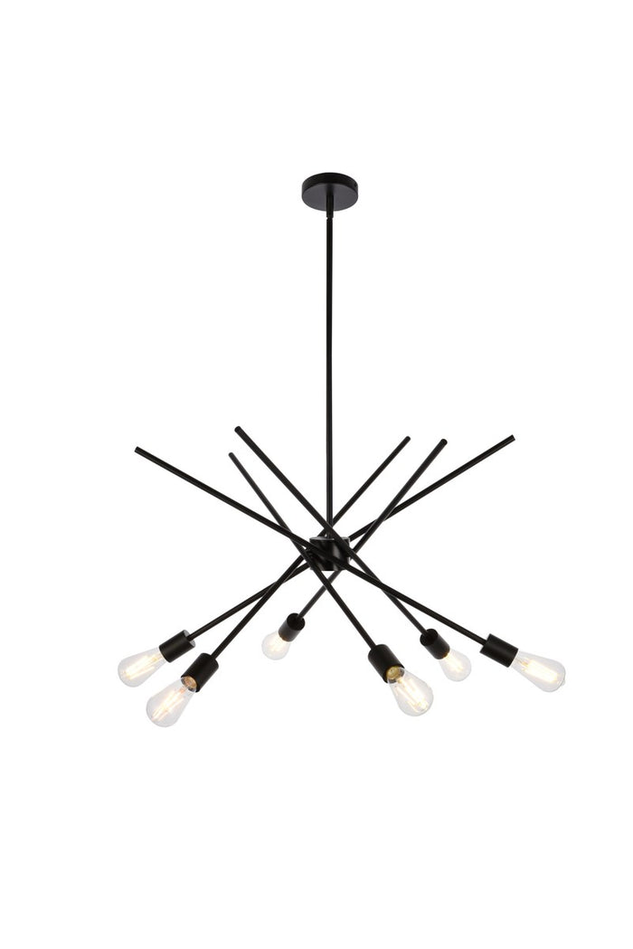 Elegant Lighting Six Light Pendant from the Armin collection in Black And Brass finish