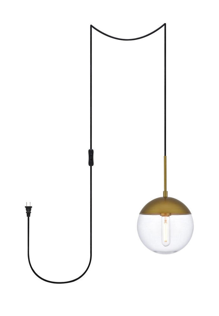 Elegant Lighting One Light Plug in Pendant from the Eclipse collection in Brass And Clear finish
