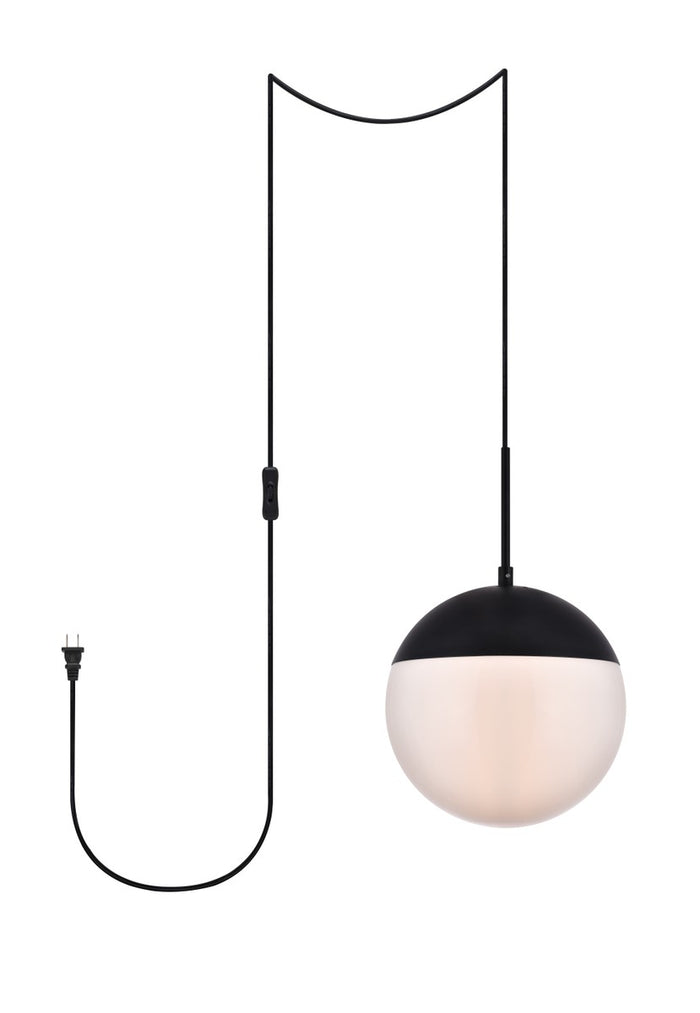 Elegant Lighting One Light Plug in Pendant from the Eclipse collection in Black And Frosted White finish