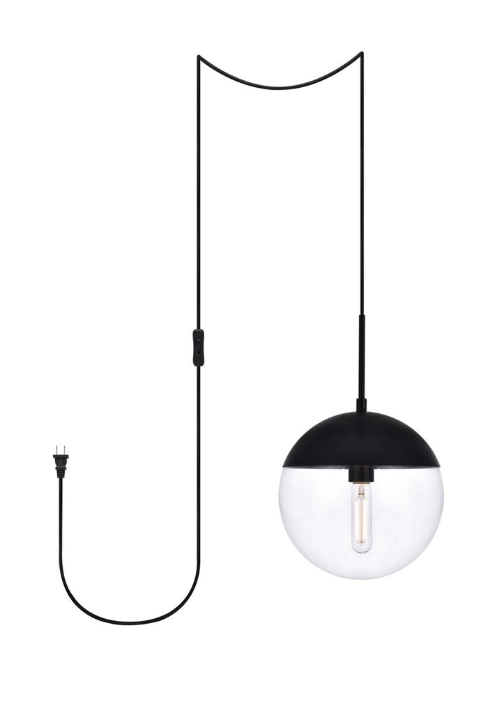 Elegant Lighting One Light Plug in Pendant from the Eclipse collection in Black And Clear finish