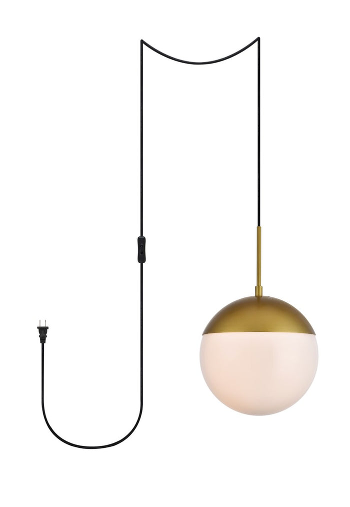 Elegant Lighting One Light Plug in Pendant from the Eclipse collection in Brass And Frosted White finish