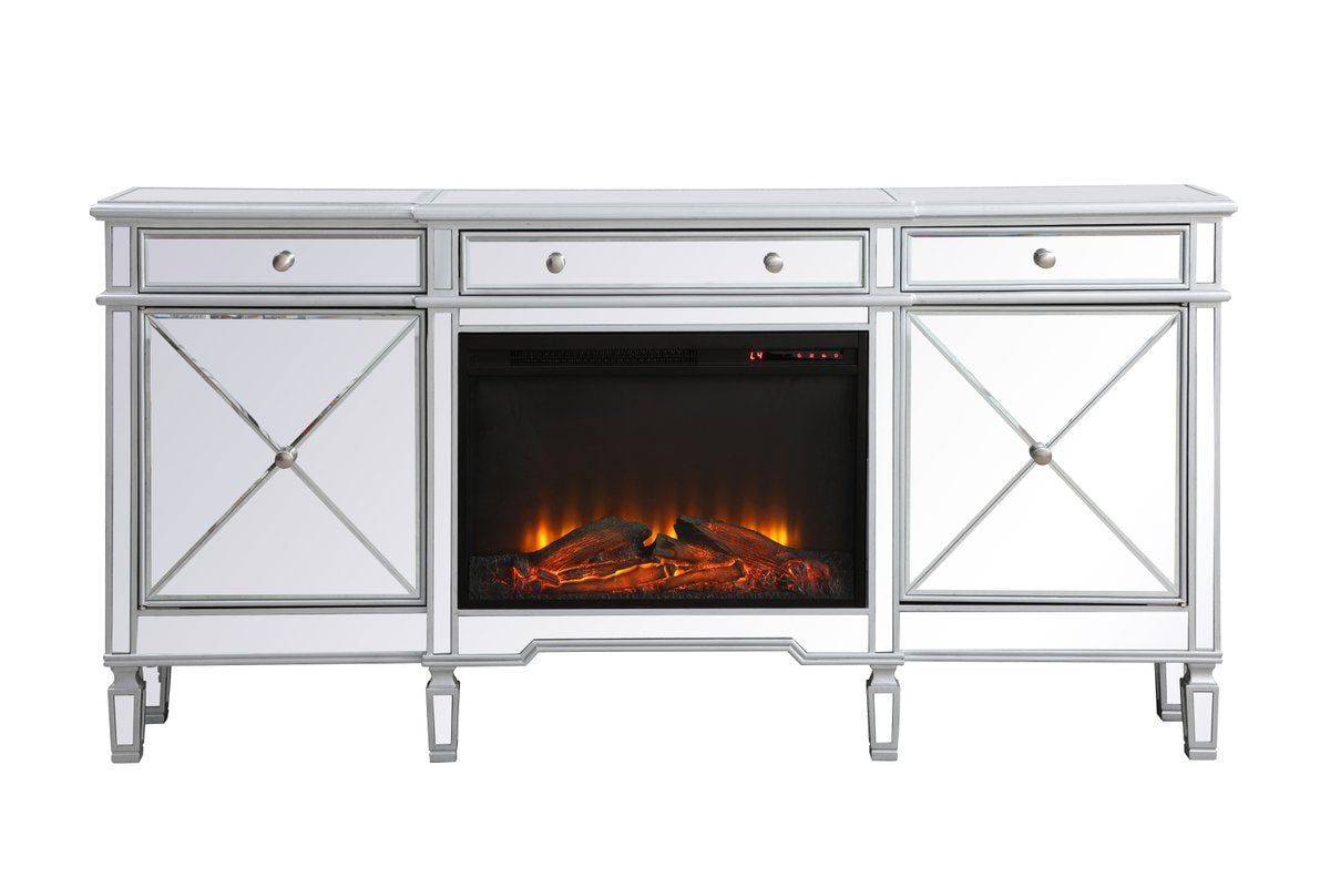 Elegant Lighting - MF61072SC-F1 - Credenza with Fireplace - Contempo - Antique Silver