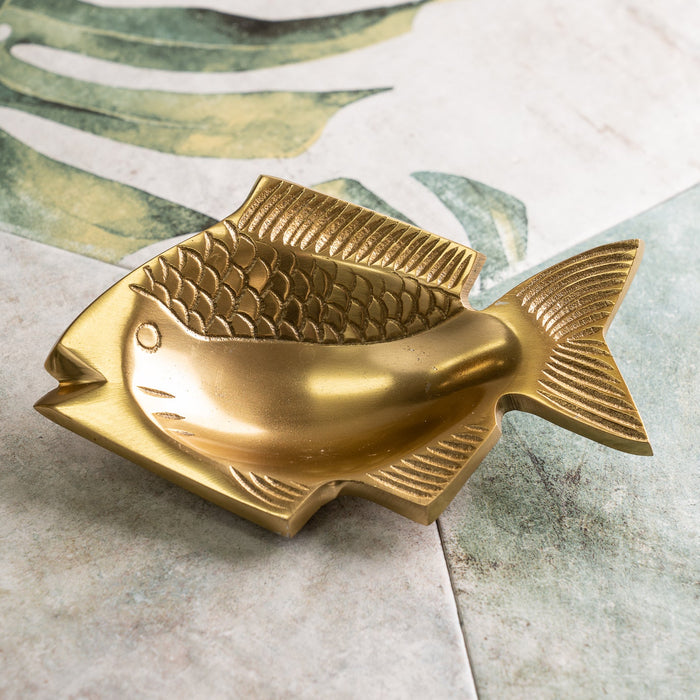 Design Shop Stainless Steel Gold Gilded Fish Shaped Soap Dish
