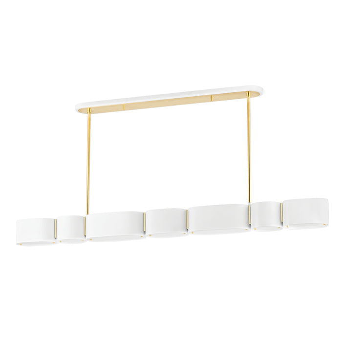 Corbett Lighting Seven Light Linear from the Opal collection in Soft White/Vintage Brass finish