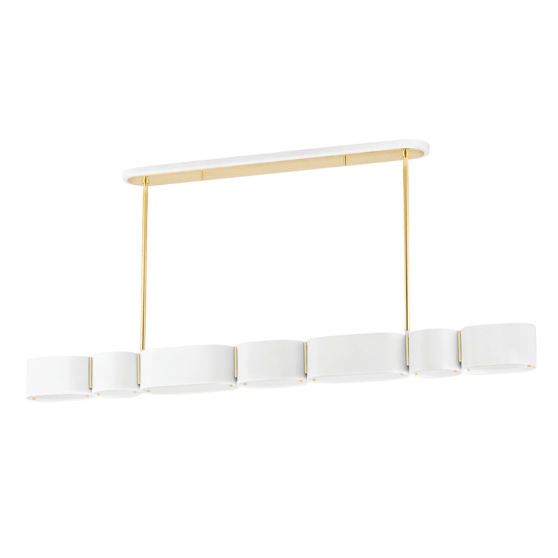 Corbett Lighting Seven Light Linear from the Opal collection in Soft White/Vintage Brass finish