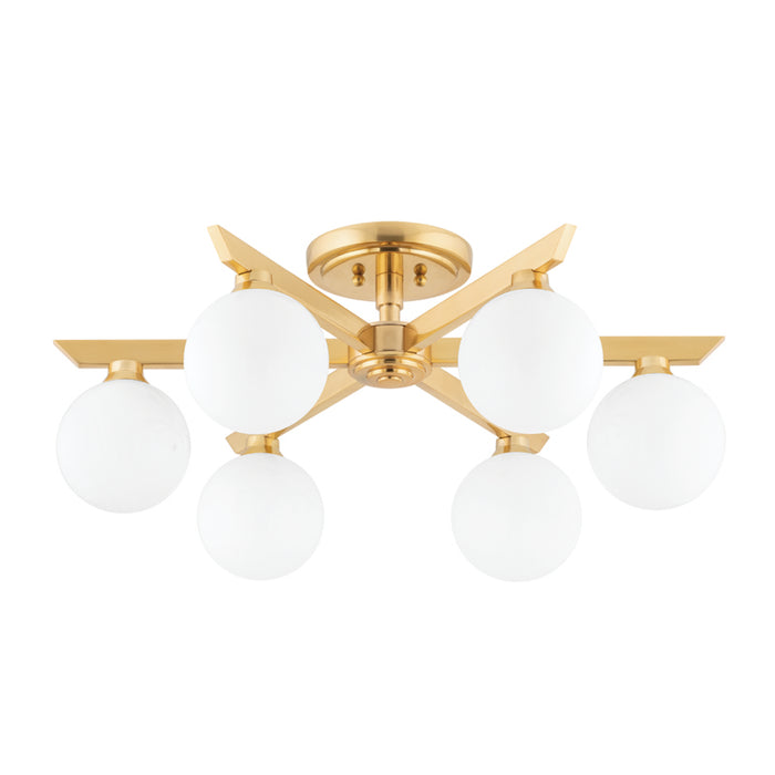 Corbett Lighting Six Light Semi Flush Mount from the Astra collection in Vintage Brass finish