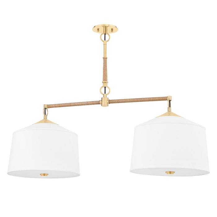 Hudson Valley Two Light Island Pendant from the White Plains collection in Aged Brass finish