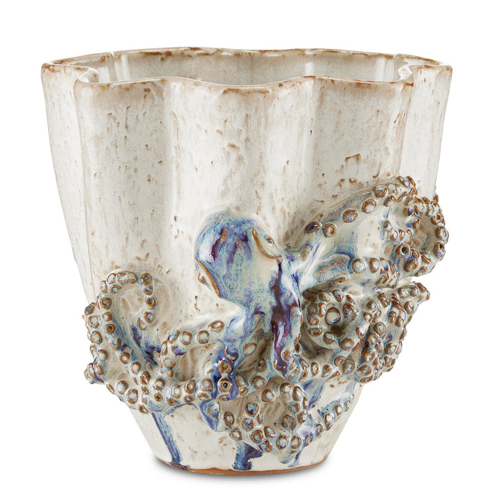 Currey and Company Vase from the Octopus collection in Cream/Reactive Blue finish