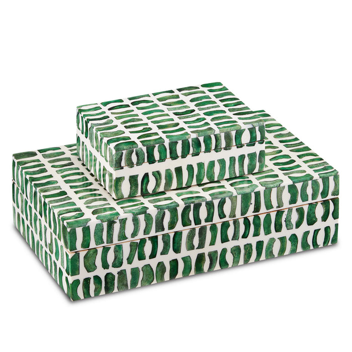 Currey and Company Box Set of 2 from the Emerald collection in Green/White finish
