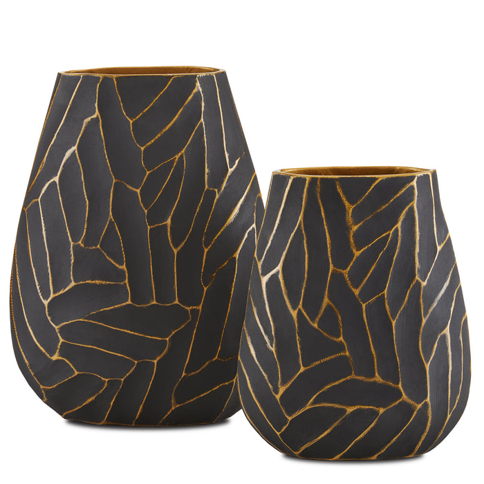 Currey and Company Vase Set of 2 from the Anika collection in Black/Gold finish