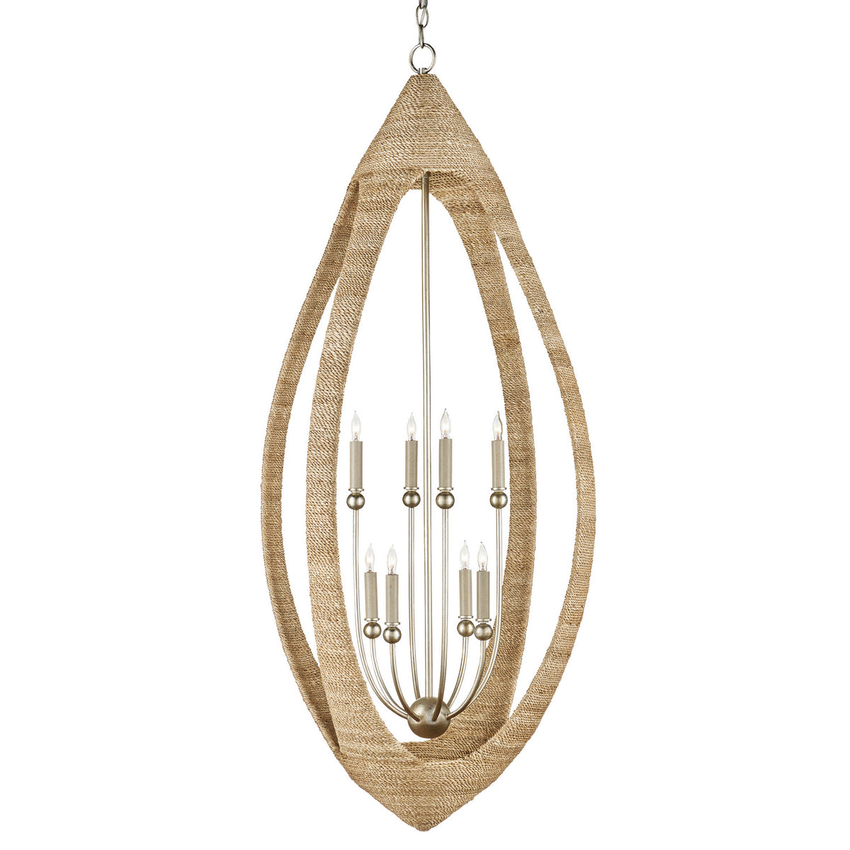 Currey and Company - 9000-0836 - Eight Light Chandelier - Menorca Collection - Contemporary Silver Leaf/Smokewood/Natural Rope