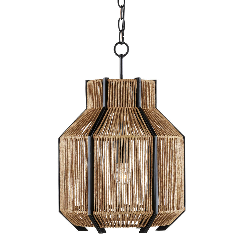 Currey and Company - 9000-0922 - One Light Pendant - Mali Collection - Satin Black/Natural
