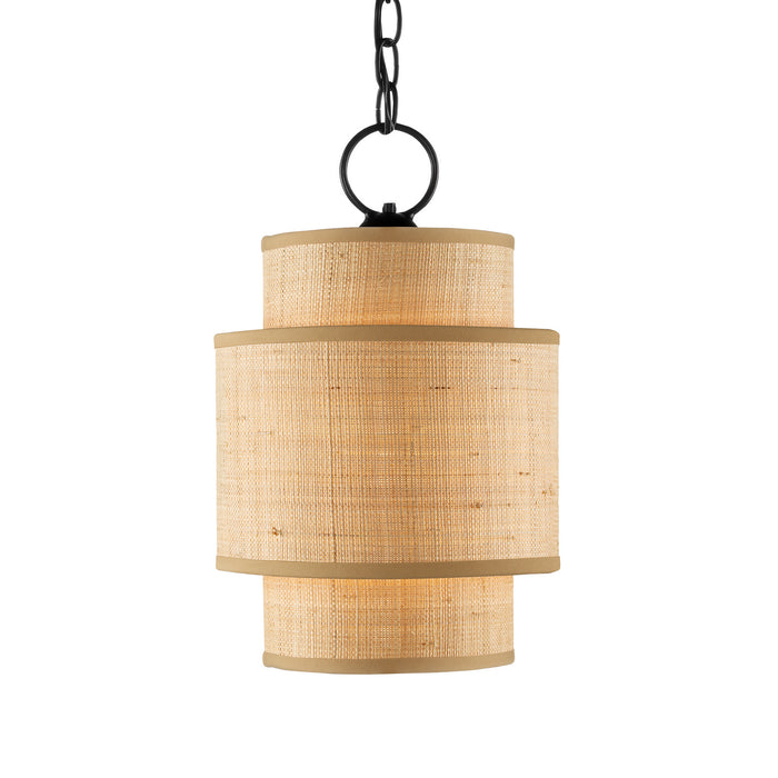 Currey and Company One Light Pendant from the Mathias collection in Natural/Satin Black finish