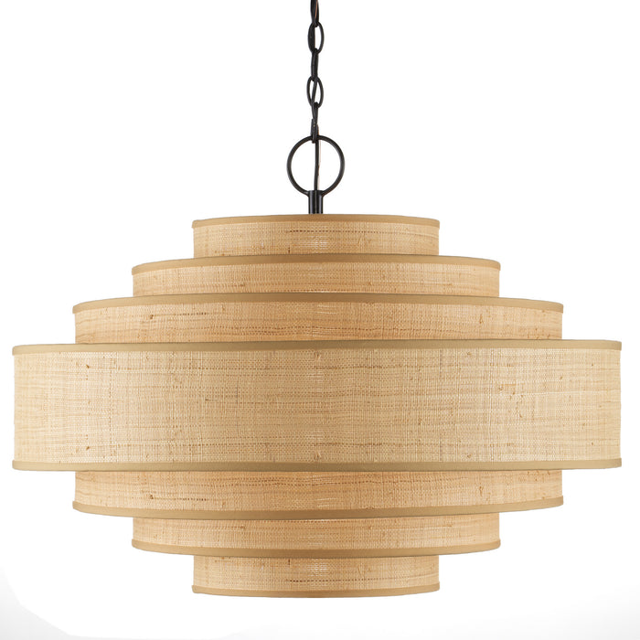 Currey and Company Six Light Chandelier from the Maura collection in Natural/Satin Black finish
