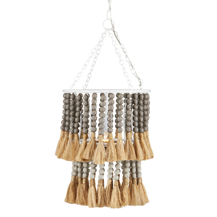 Currey and Company One Light Pendant from the Jamie Beckwith collection in Sugar White/Taupe/Dove Gray/Natural finish