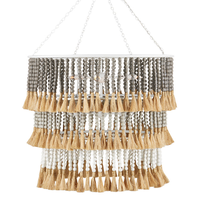 Currey and Company Seven Light Chandelier from the Jamie Beckwith collection in Sugar White/Taupe/Dove Gray/Natural finish