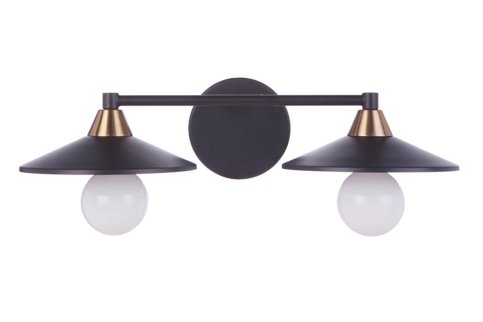 Craftmade Two Light Vanity from the Isaac collection in Flat Black/Satin Brass finish