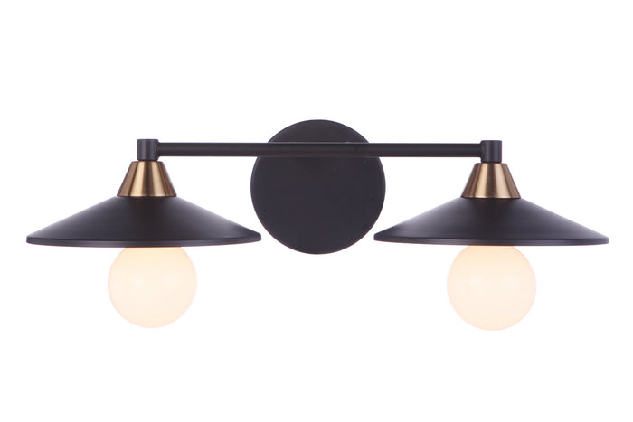 Craftmade Two Light Vanity from the Isaac collection in Flat Black/Satin Brass finish