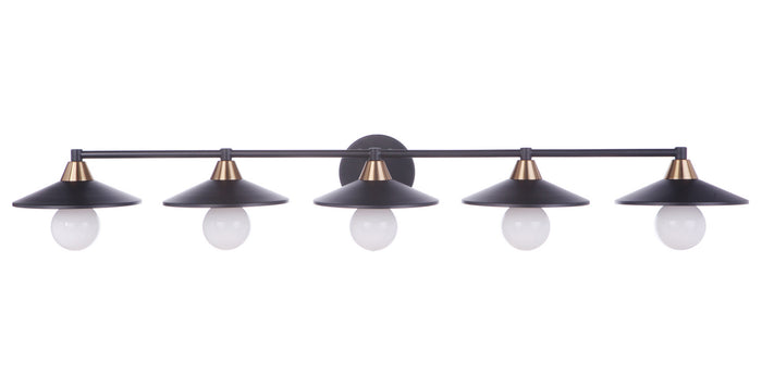 Craftmade Five Light Vanity from the Isaac collection in Flat Black/Satin Brass finish